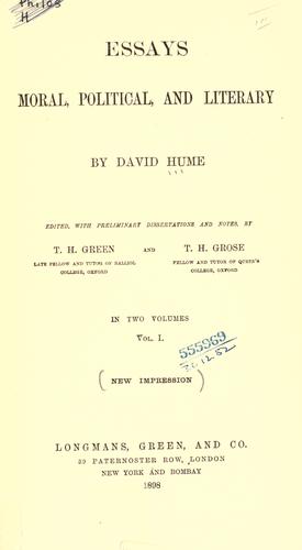 David Hume: Essays, moral, political and literary (1898, Longmans, Green)