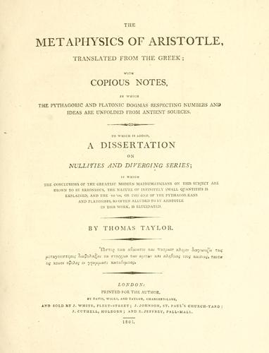 Αριστοτέλης: The metaphysics of Aristotle (1801, Printed for the author, by Davis, Wilks, and Taylor)