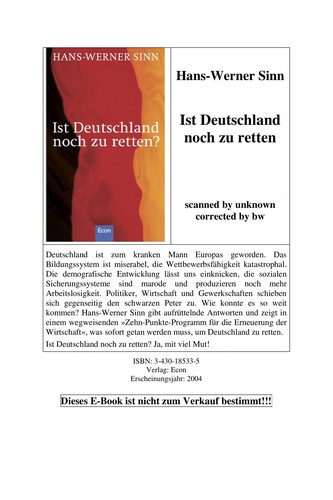 Hans-Werner Sinn: Ist Deutschland noch zu retten? (German language, 2004, Econ, Econ Verlag)