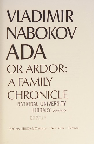 Vladimir Nabokov: Ada (1969, McGraw-Hill)