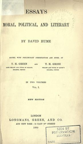 David Hume: Essays, moral, political and literary (1889, Longmans, Green)