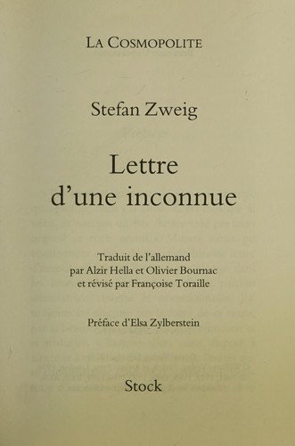 Stefan Zweig: Lettre d'une inconnue (French Edition) (2009, STOCK)