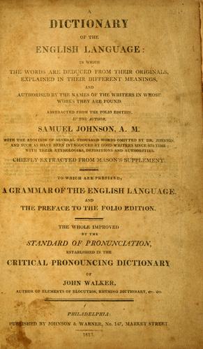 Samuel Johnson: A dictionary of the English language (1813, Johnson & Warner)