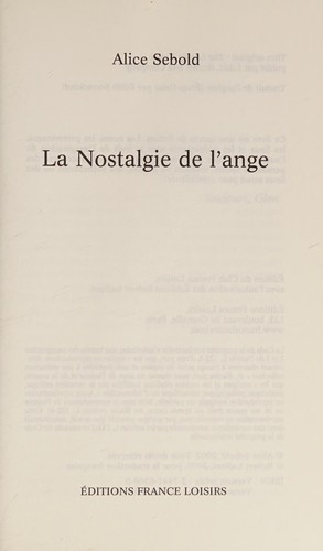 Alice Sebold: La nostalgie de l'ange (French language, 2003, Éd. France loisirs)