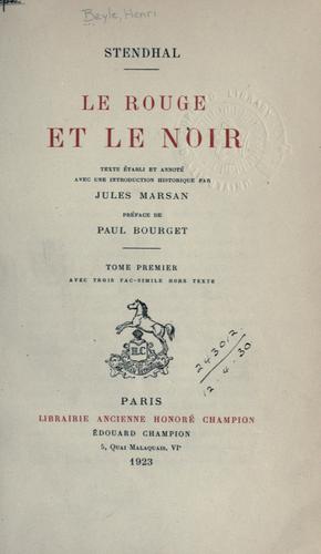 Stendhal: Le rouge et le noir (French language, 1923, H. Champion)