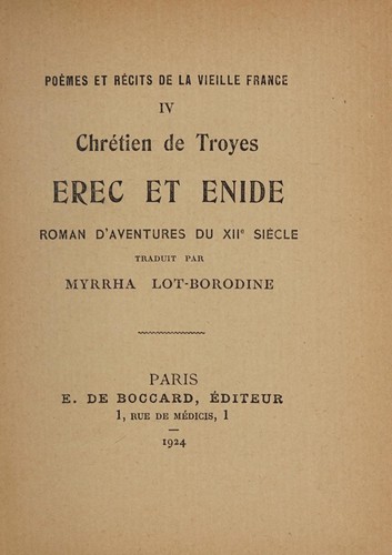 Chrétien de Troyes: Erec et Enide (French language, 1924, E. de Boccard)