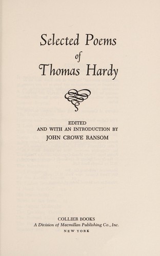 Thomas Hardy: Selected Poems of Thomas Hardy (Macmillan Publishing Company)