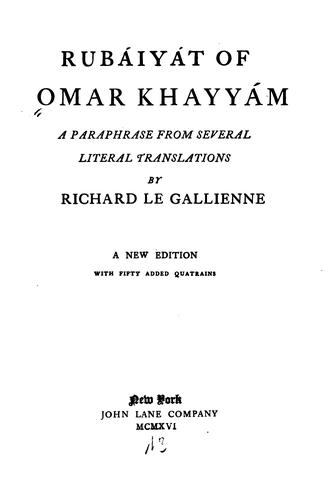 Omar Khayyam: Rubáiyát of Omar Khayyám. (1947, Random House)