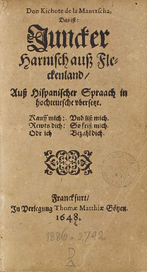 Miguel de Cervantes Saavedra, Miguel de Cervantes: Don Kichote de la Mantzscha (German language, 1648)